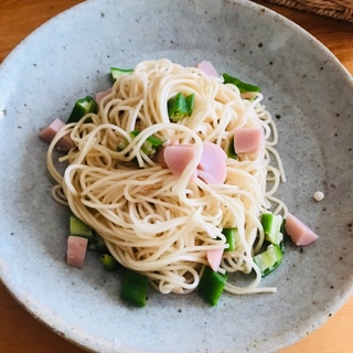 オクラと魚ニソのそうめんチャンプルー